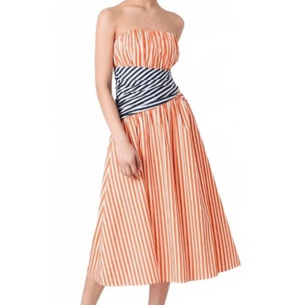 French Connection Women's Size 14 Orange White Alexis Stripe Midi Dress